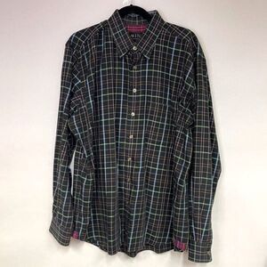 MINE Shirt Mens XL Multicolor Plaid Checks Long Sleeve Button Down Contrast Cuff
